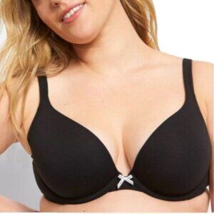 Lane Bryant Cacique Womens Bra Cotton Boost Plunge Size 40DDD Black